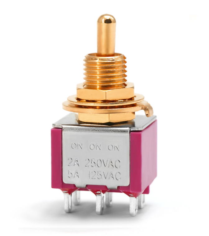 Taiway DPDT On On On Switch - Solder Lug - Short Shaft - Gold Plated